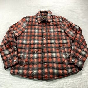 Pendleton Puffer‎ Jacket Mens Medium Red Plaid Duck Down Snap Button Up Outdoor